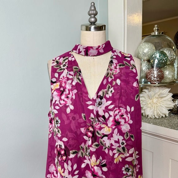 White House Black Market Purple Floral Tie Neck Chiffon Choker Shift Dress 10 - Picture 5 of 11